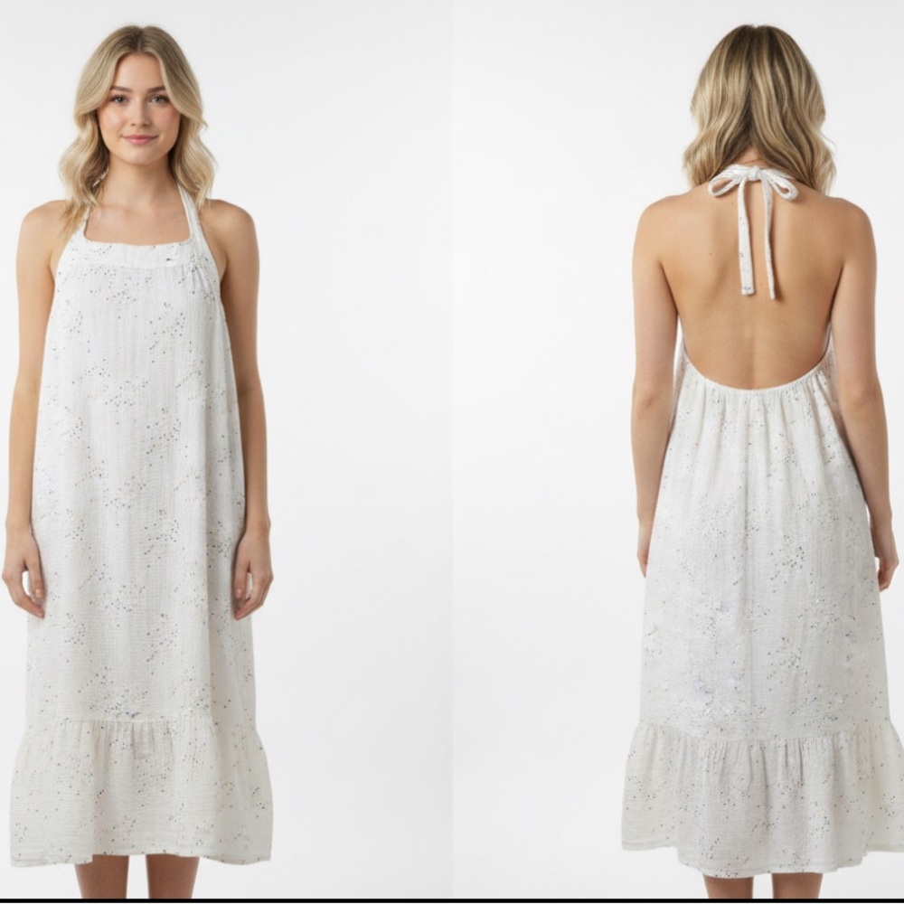 O’Neill white with confetti pattern halter 100% cotton dress
